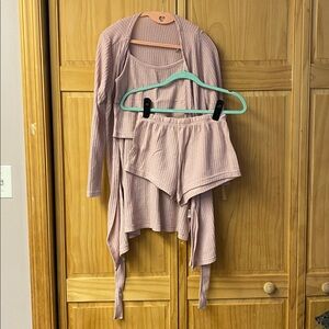 3 Piece Soft Thermal PJ Lounge Set Cami Shorts Robe